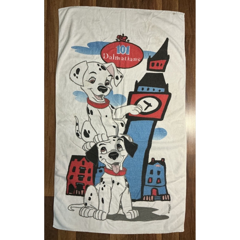 Vtg Franco Disney 101 DALMATIANS Beach Towel Playful Puppies Big Ben 51" X 29"